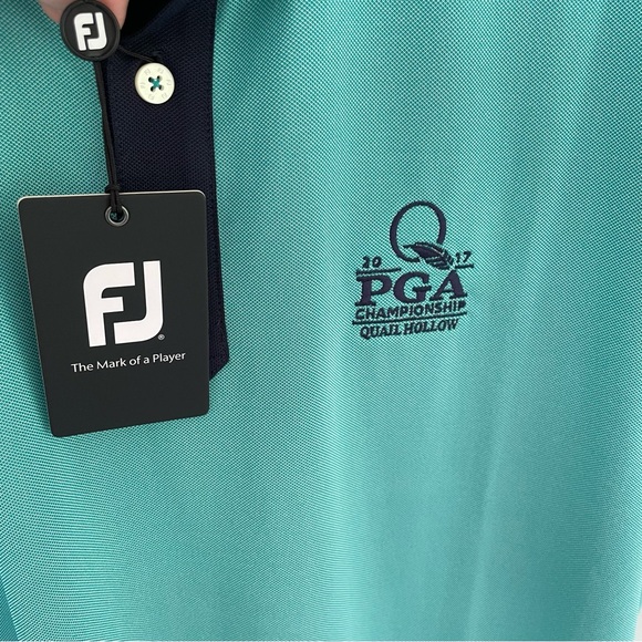 FOOTJOY Men’s 2017 PGA Championship Birdseye Jacquard Polo in Emerald / Navy - Picture 6 of 8